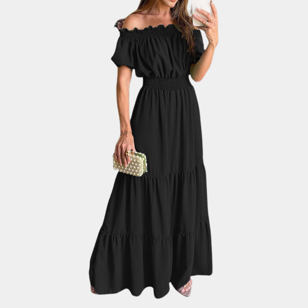 Women's Maxi Dress Green Size M Cotton Off Shoulder Summer Dress-4