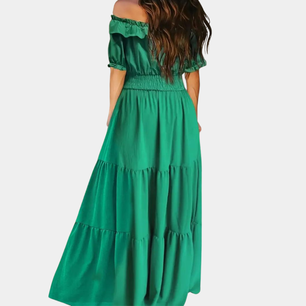 Women's Maxi Dress Green Size M Cotton Off Shoulder Summer Dress-2