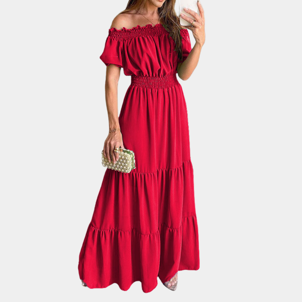 Women's Maxi Dress Green Size M Cotton Off Shoulder Summer Dress-6