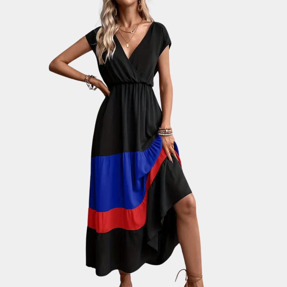 Women's Summer Dress Brown Size M Cotton V-Neck-2