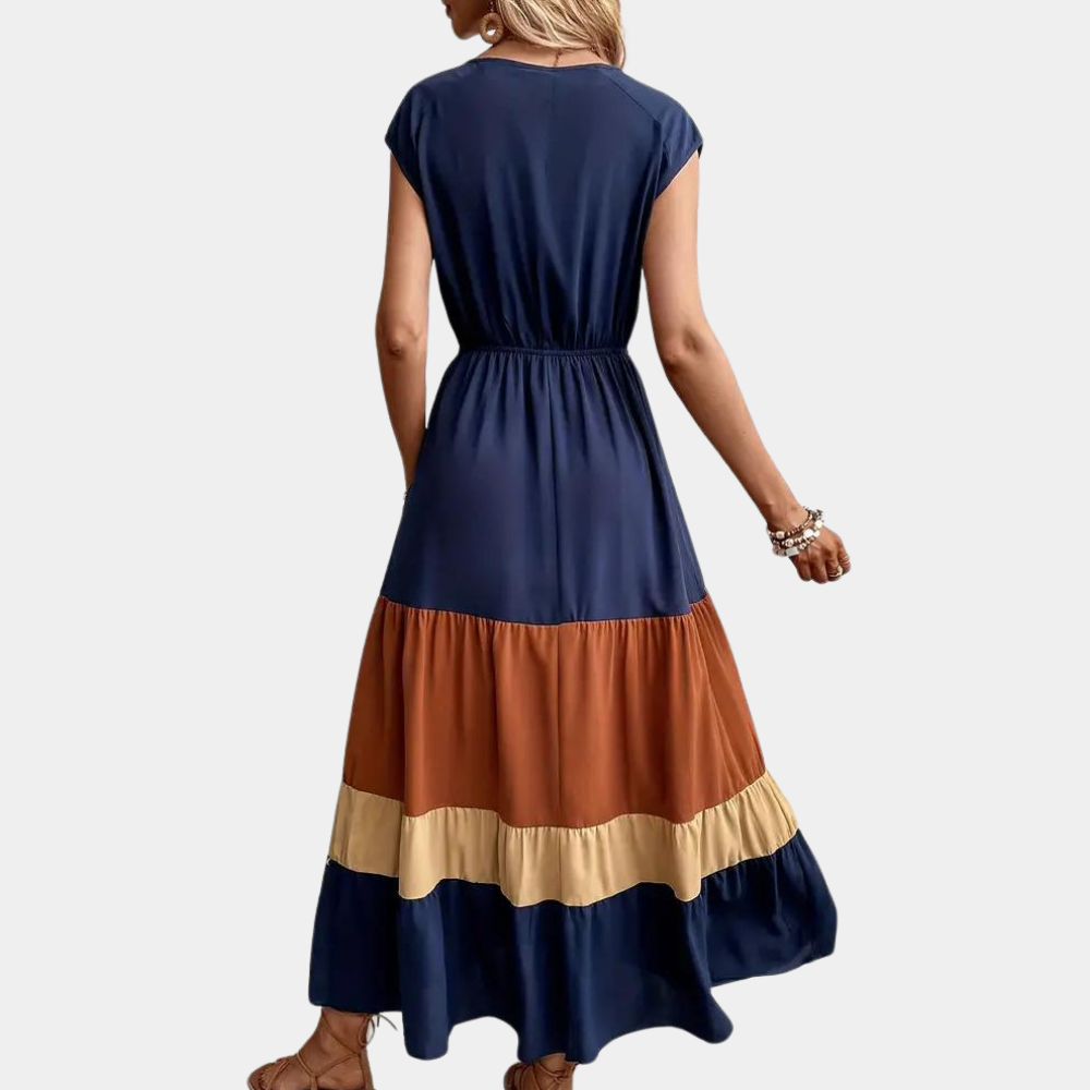 Women's Summer Dress Brown Size M Cotton V-Neck-3