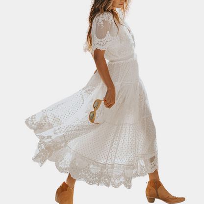 Women's Lace Dress White Size M Breathable Fabric-2