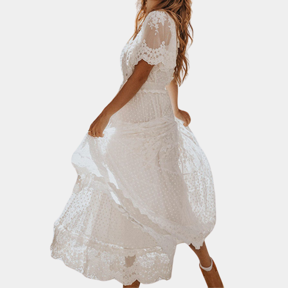 Women's Lace Dress White Size M Breathable Fabric-4