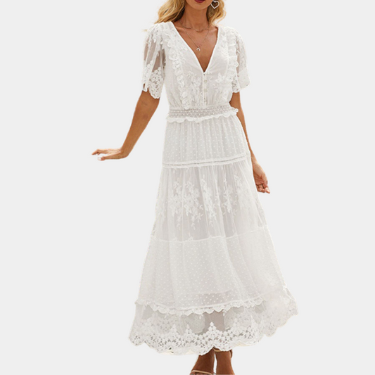 Women's Lace Dress White Size M Breathable Fabric-1