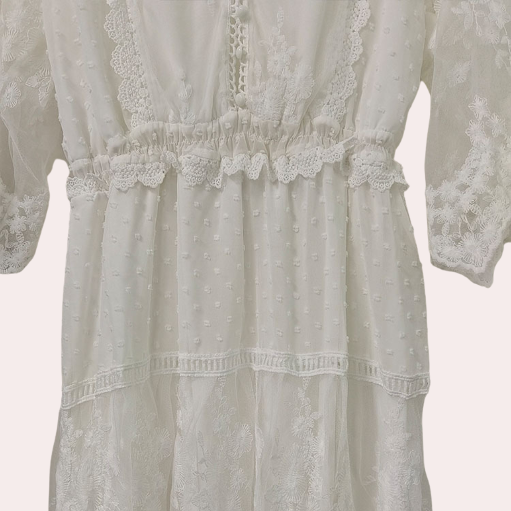 Women's Lace Dress White Size M Breathable Fabric-5