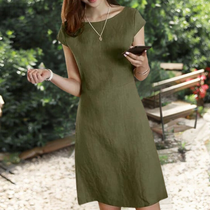 Variant image for Women's A-Line Dress Green Size M Cotton Linen-6