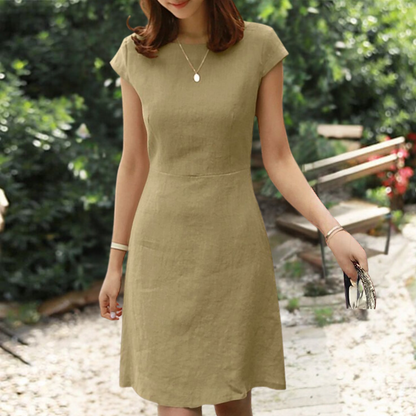 Variant image for Women's A-Line Dress Green Size M Cotton Linen-16