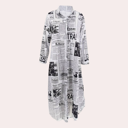 Artistic Newspaper Print Luxury Dress - Unique Womens Dress for Statement Style-4