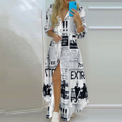Variant image for Artistic Newspaper Print Luxury Dress - Unique Womens Dress for Statement Style-6