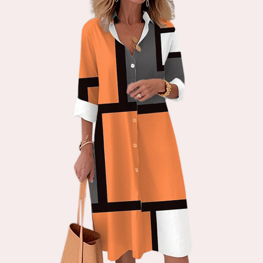 Elegant Pink Midi Dress for Women with Long Sleeves and Button Closure-1