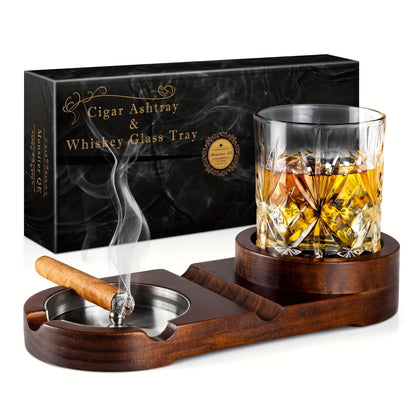 CedarWood | Luxurious Elegant Cigar Ashtray with Whiskey Glass Tray 2