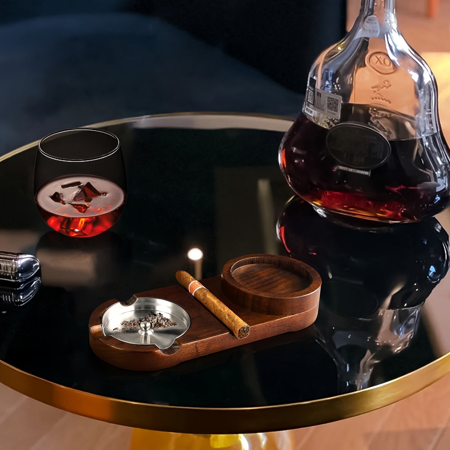 CedarWood | Luxurious Elegant Cigar Ashtray with Whiskey Glass Tray 3