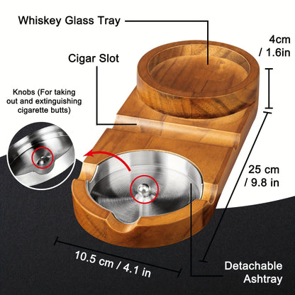 CedarWood | Luxurious Elegant Cigar Ashtray with Whiskey Glass Tray 4