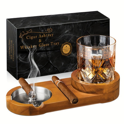 CedarWood | Luxurious Elegant Cigar Ashtray with Whiskey Glass Tray 6