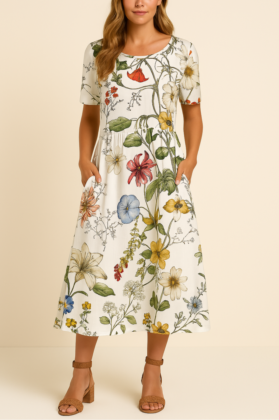 Variant image for Liva - Women's Floral Midi Dress, Airy Fabric for Casual & Formal Events-1