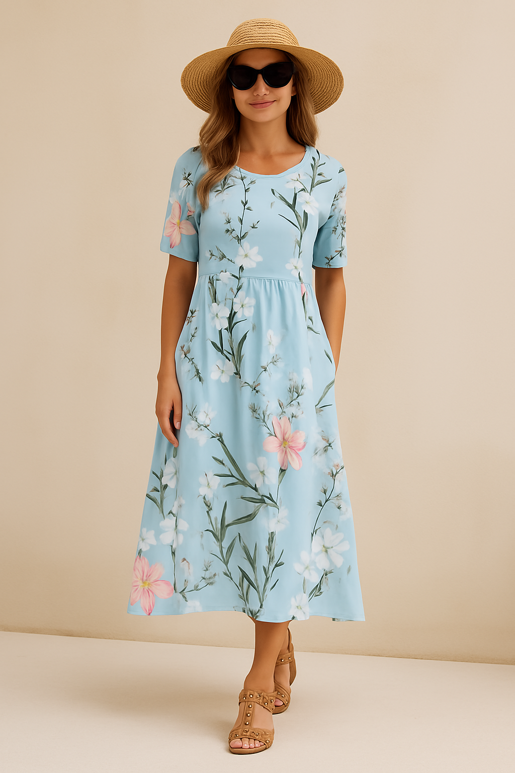 Variant image for Liva - Women's Floral Midi Dress, Airy Fabric for Casual & Formal Events-13
