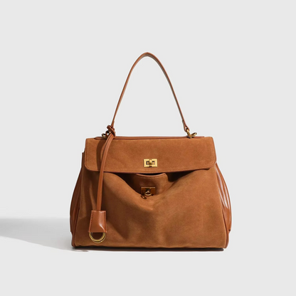 Classic Kelly Style Suede Handbag – Elegant Versatile Design for Autumn-Winter, 24x10x33 cm 0