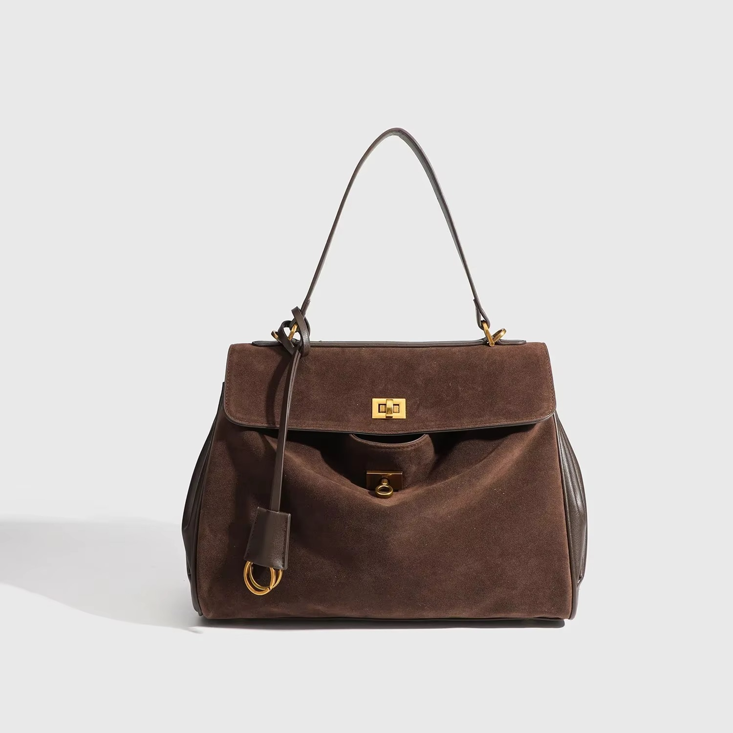 Classic Kelly Style Suede Handbag – Elegant Versatile Design for Autumn-Winter, 24x10x33 cm 1