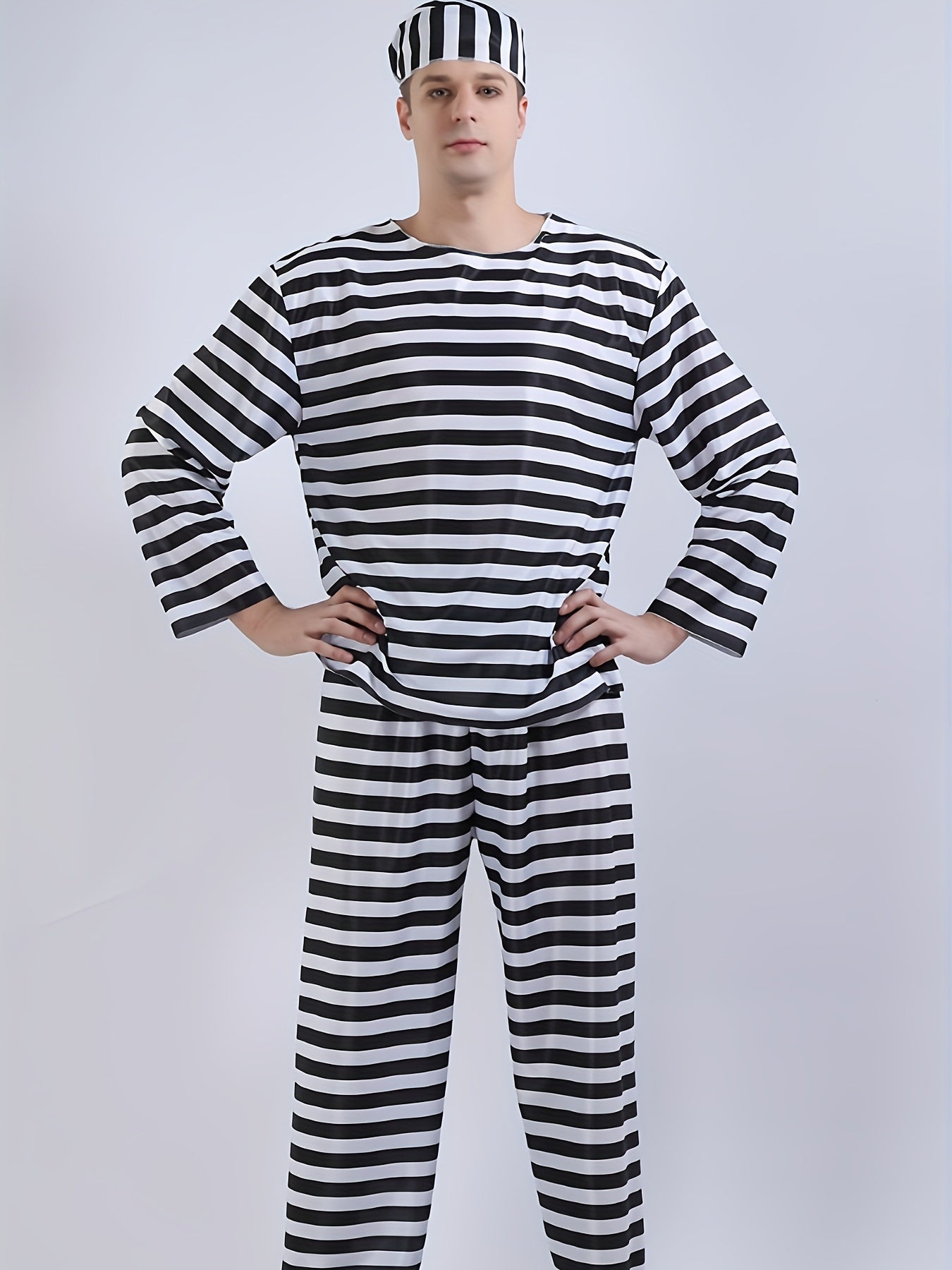 Classic Long Sleeve Halloween Prisoner Costume Set | Striped Inmate 0