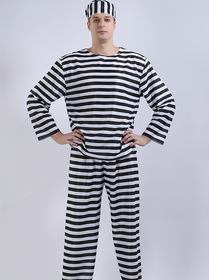 Classic Long Sleeve Halloween Prisoner Costume Set | Striped Inmate 0