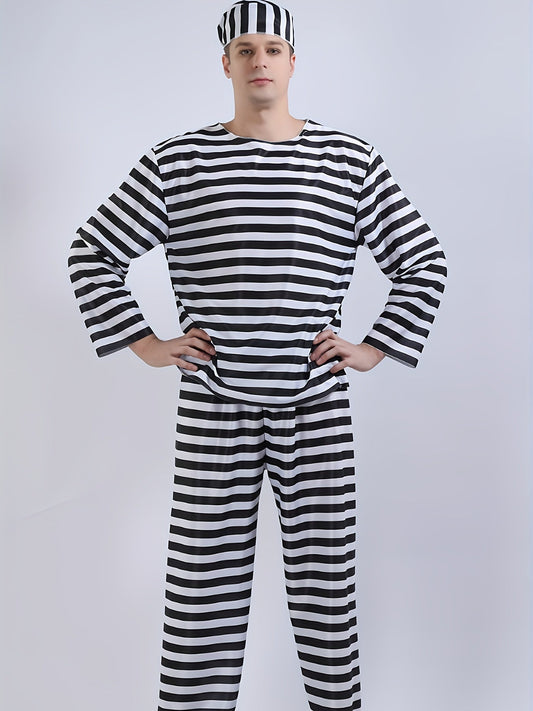 Classic Long Sleeve Halloween Prisoner Costume Set | Striped Inmate 0