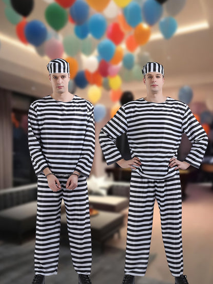 Classic Long Sleeve Halloween Prisoner Costume Set | Striped Inmate 2