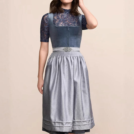 Classic dirndl dress in dark blue – Oktoberfest | Traditional costume dress with apron 0