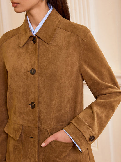 Collared Button-Front Suede Blazer 1