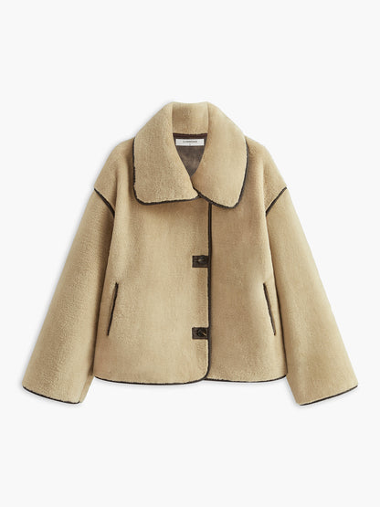Contrast Piping Shift Minky Coat 7