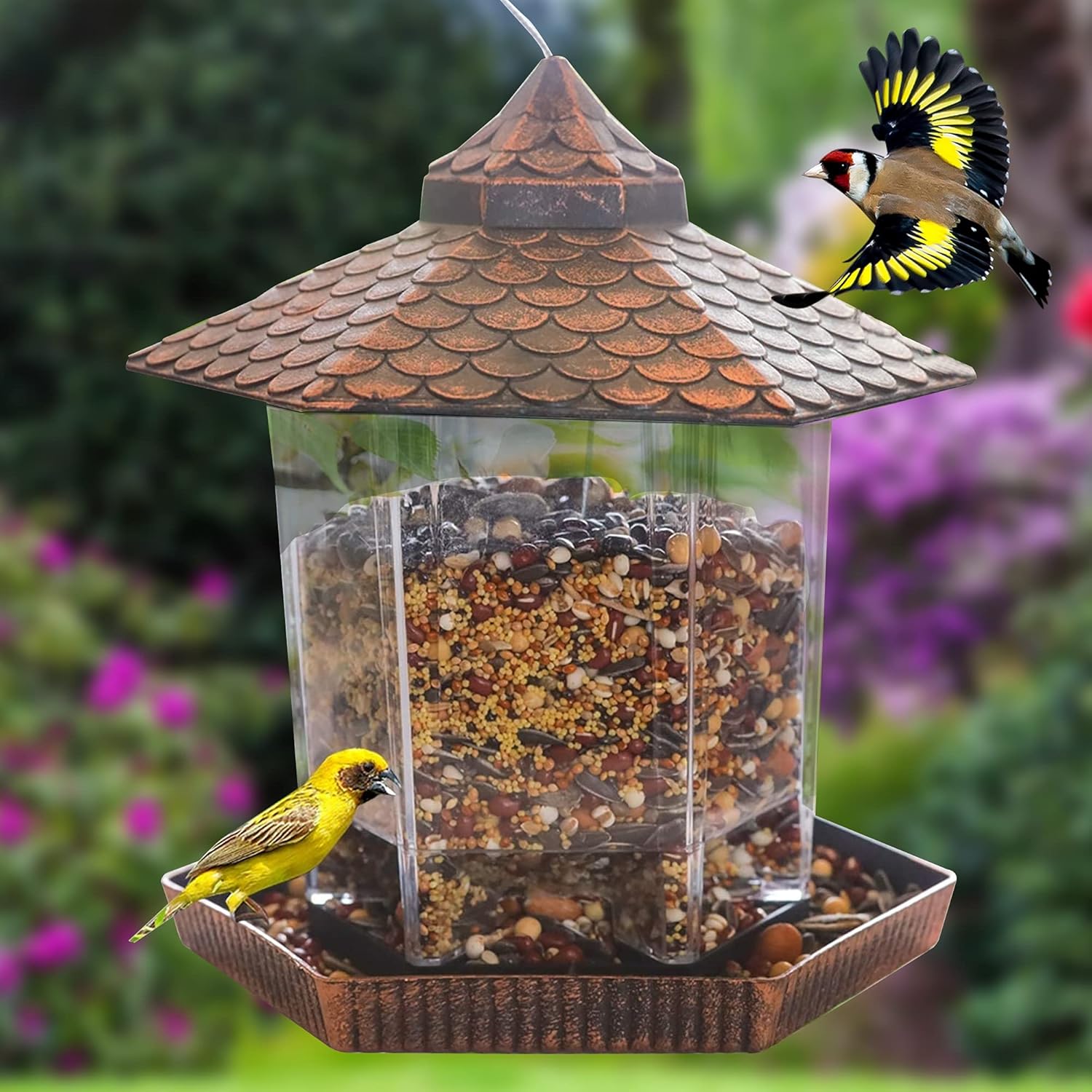 CopperNest | Elegant Durable Hanging Bird Feeder with Clear Seed Container 2