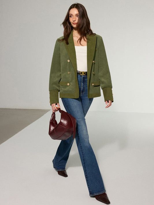 Corduroy Lapel Metal Button Blazer 0