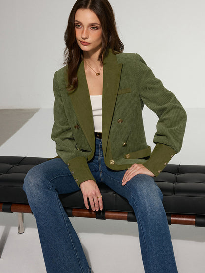 Corduroy Lapel Metal Button Blazer 2
