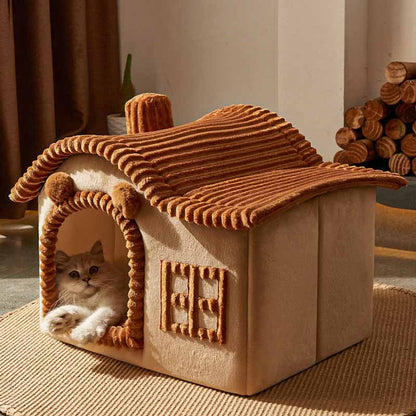 CozyNest | Plush Safe Indoor Cat Bed with House Design and Cave Style 0