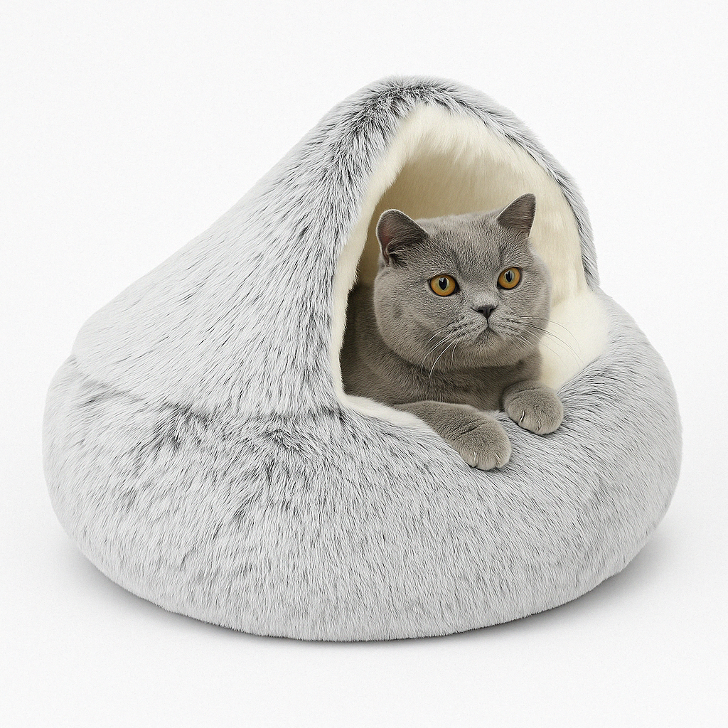 CozyNest | Soft Plush Hooded Cat Bed for Anxiety Relief 8