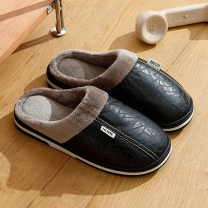 CozyNest | Warm Waterproof PU Leather Men's Slippers for Winter 0