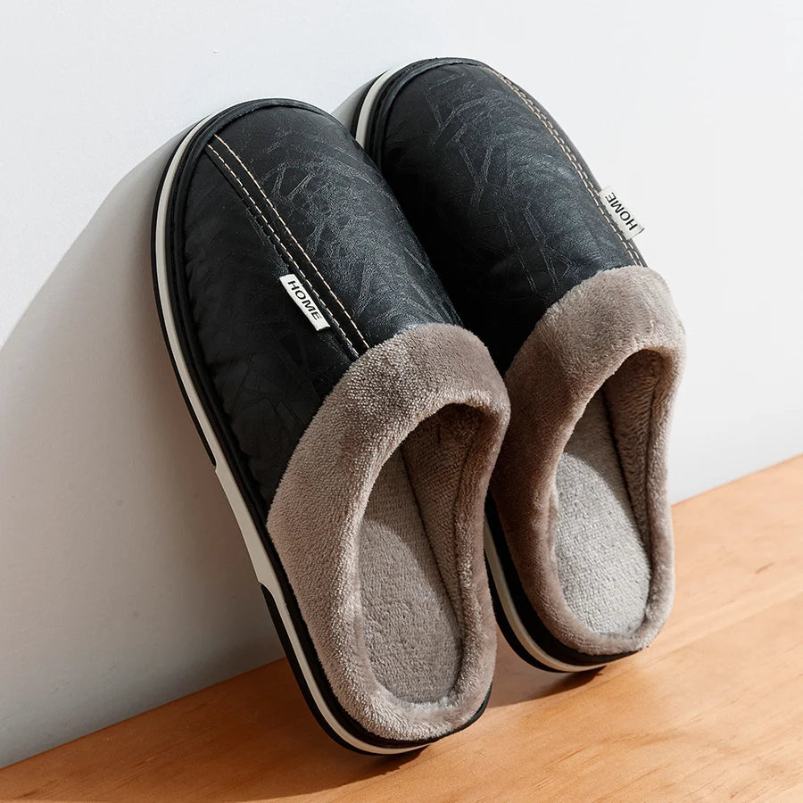 CozyNest | Warm Waterproof PU Leather Men's Slippers for Winter 2