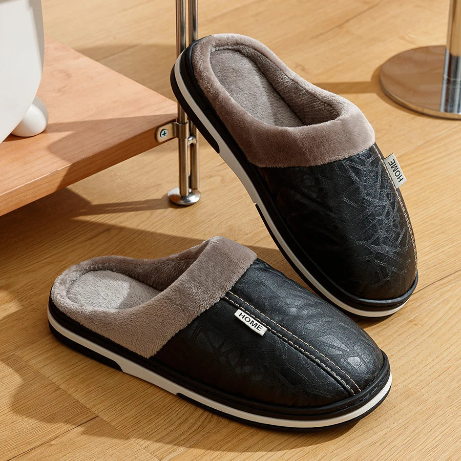 CozyNest | Warm Waterproof PU Leather Men's Slippers for Winter 3