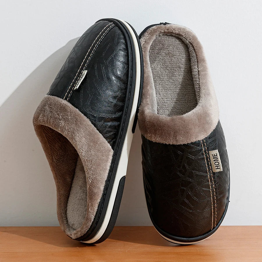 CozyNest | Warm Waterproof PU Leather Men's Slippers for Winter 5