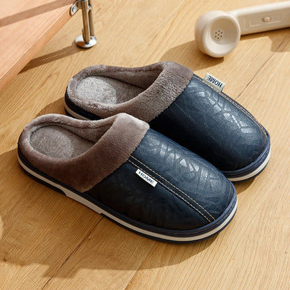 CozyNest | Warm Waterproof PU Leather Men's Slippers for Winter 6