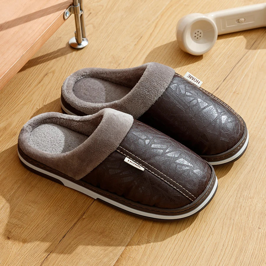 CozyNest | Warm Waterproof PU Leather Men's Slippers for Winter 7