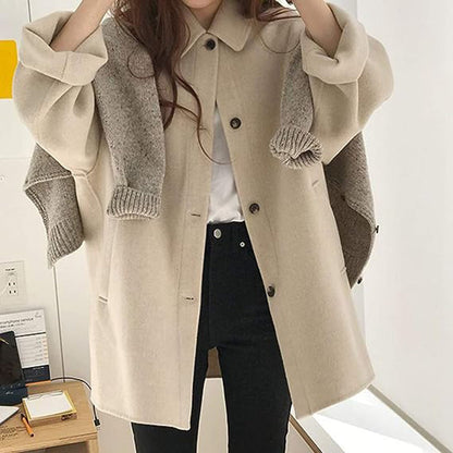 Cozy Mid-Length Women's Coat with Button Closure – Loose Fit, Non-Stretchable, Winter Essential 4