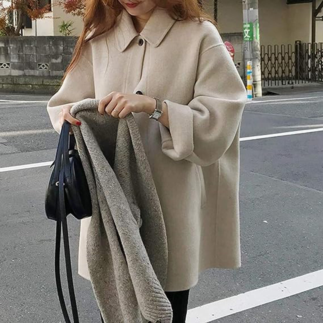 Cozy Mid-Length Women's Coat with Button Closure – Loose Fit, Non-Stretchable, Winter Essential 6