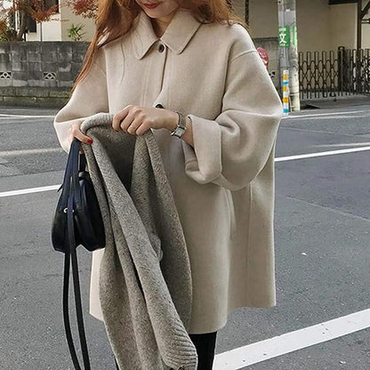 Cozy Mid-Length Women's Coat with Button Closure – Loose Fit, Non-Stretchable, Winter Essential 6
