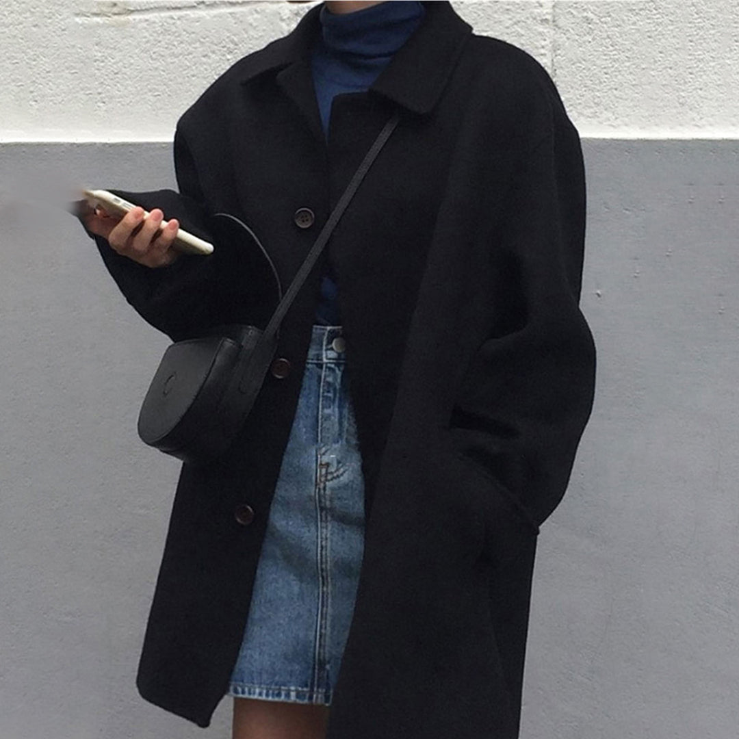 Cozy Mid-Length Women's Coat with Button Closure – Loose Fit, Non-Stretchable, Winter Essential 8