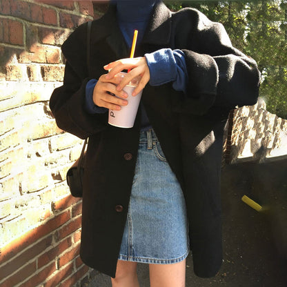 Cozy Mid-Length Women's Coat with Button Closure – Loose Fit, Non-Stretchable, Winter Essential 9