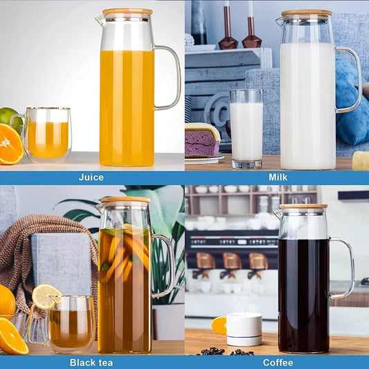 CrystalPure | Elegant Heat-Resistant Glass Jug with Bamboo Lid 0