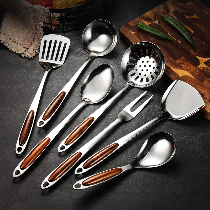 CulinaEdge | Premium Stainless Steel Utensil Set – Wooden Handle Cooking Essentials 0