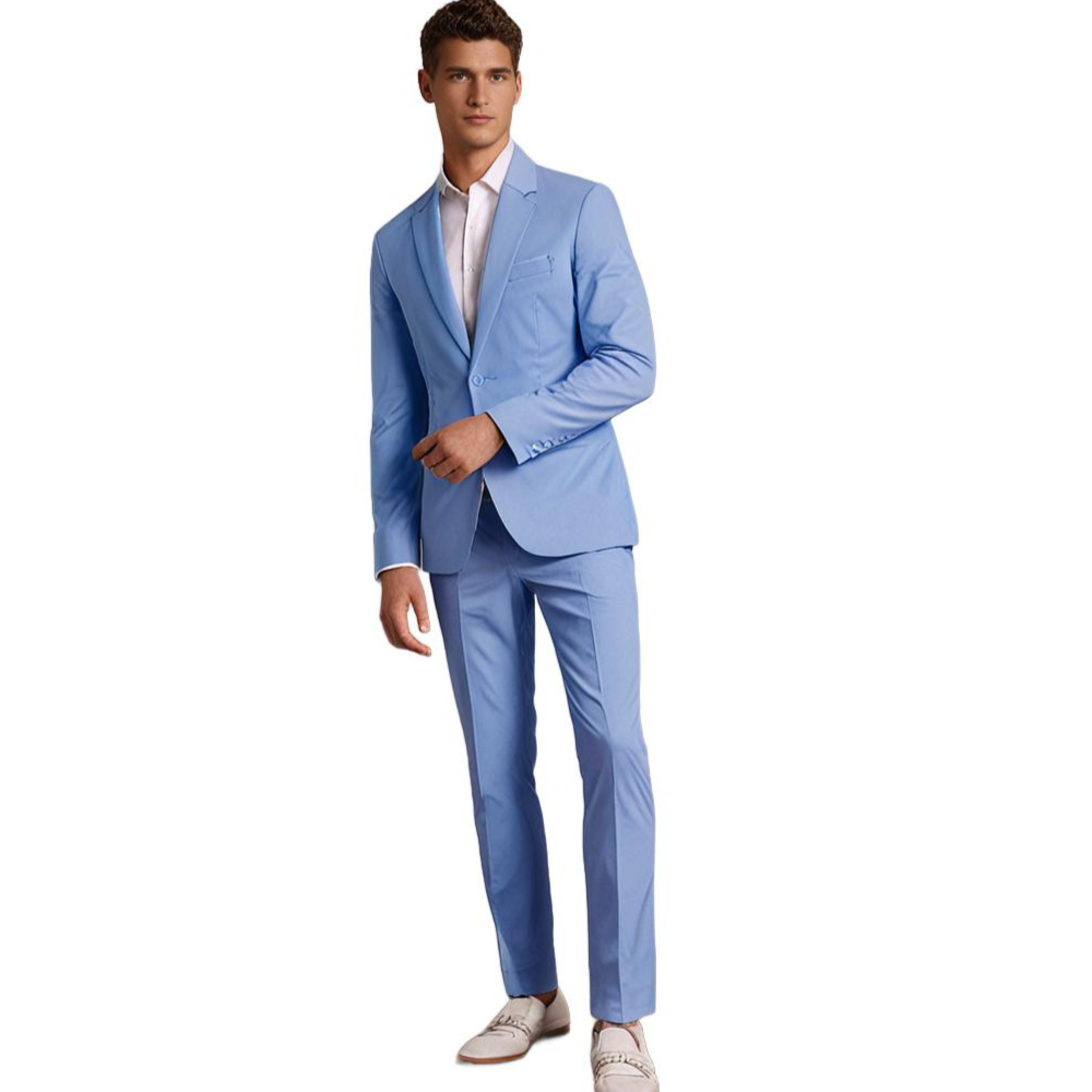 Variant image for Men's Suit Navy Size L Polyester Slim Fit Elegant Wedding Suit-13
