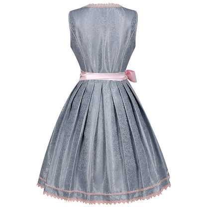 Dirndl dress in grey – Oktoberfest | With pink lace apron for an elegant traditional style 1
