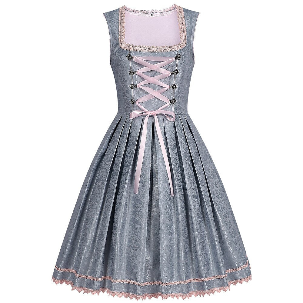 Dirndl dress in grey – Oktoberfest | With pink lace apron for an elegant traditional style 2